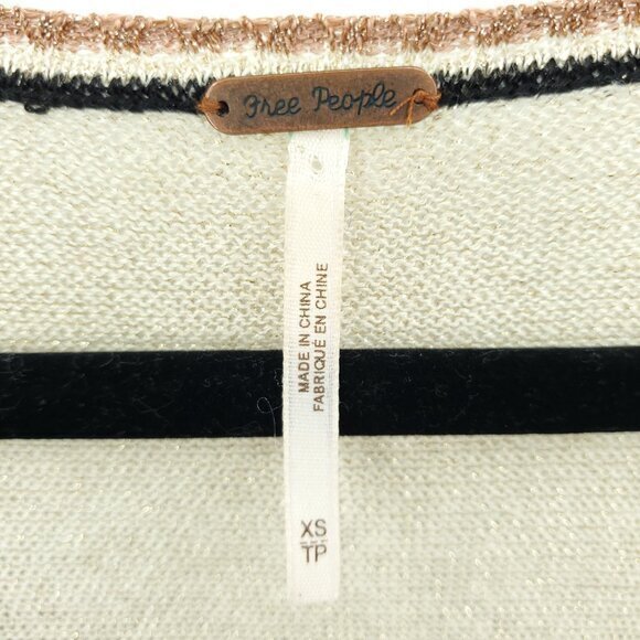 Free People Gold Dust Colorblock V-Neck Shimmer/Metallic Relaxed Fit Sweater XS - Picture 5 of 16
